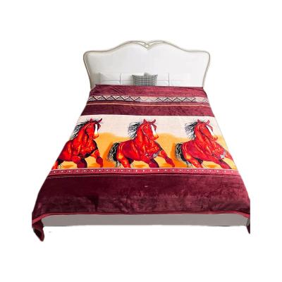 China Hot Sale Folded Customized Wesr Horse Design Print Super Soft Fleece Flannel Polyester Glossy Blanket for sale