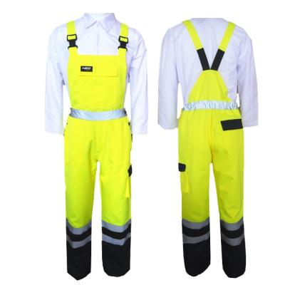 China Custom Men's Multi Pockets Hi Vis Cargo QUICK DRY Fashionable Bib Pants Reflective Strip Working Uniform Bib Pants for sale