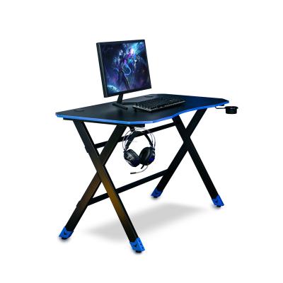 China Other Free Sample Modern Accessories PC Furniture X Shaped Computer Black Gaming Desk With Cup Holder&Headphones Hook for sale