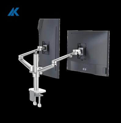 China Electronic equipment supplier provides a silver 360 rotating and easy installation of a double-arm LCD screen bracket arms for sale