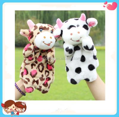 China Custom Popular Cute Funny Shape Milk Cow Hand Puppet Stuffed Animal Toys for sale