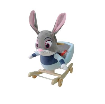 China Low MOQ Best Quality Zootopia Judy Plush Kids Ride Wooden Music Rocking Horse From Factory China Soft Custom for sale