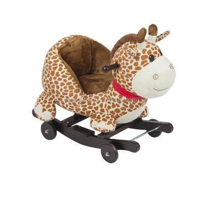 China Low MOQ Soft Factory Custom Made High Quality Cute Giraffe Shape Plush Kids Ride Wooden Rocking Horse for sale