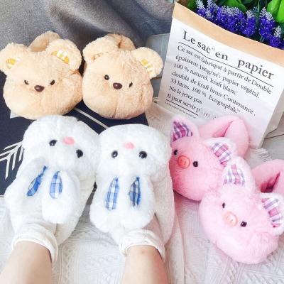 China CUSHIONING Rabbit Bunny Mouse Teddy Bear Pig Plush Winter Soft Warm Home Room Slippers Indoor Shoes For Adult Kid for sale