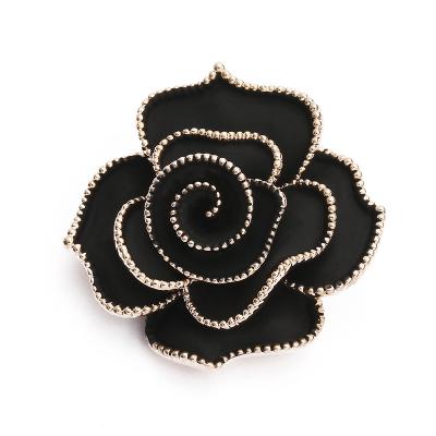 China New Retro Luxury High-end Black Rose Flower Brooch For Women Anti-glare Diamond Encrusted Camellia Ladies Dress Pin Brooch for sale