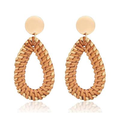 China 4 Pair TRENDY Rattan Statement Lightweight Geometric Tassel Earrings For Women Handmade Bohemian Earrings for sale