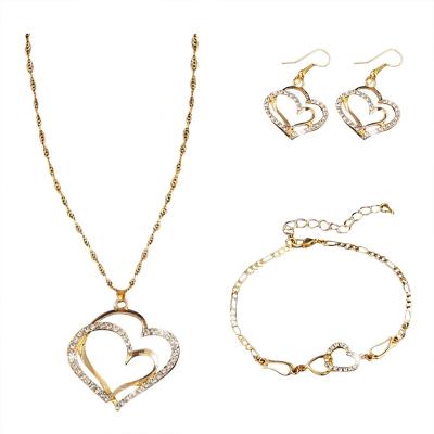 China TRENDY Lovely Double Love Silver White Gold Two Tone Bracelet Necklace Earrings Set For Women Valentines Day Gift for sale