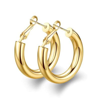 China Small Big TRENDY Chunky Huggie Earrings 14k Gold Plated Circle Earrings For Women Daily Adornment Jewelry for sale