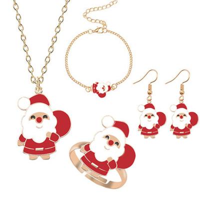 China New Christmas TRENDY Necklace Set Colorful Bell Santa Reindeer Oil Dripping Alloy Ring Earring Bracelet Combination Jewelry Sets for sale