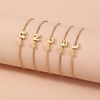 China Fashionable Tasty Initial Bracelet CZ Heart Crystal Adjustable 26 Letter Bracelet Tiny For Women Snake Chain Jewelry for sale