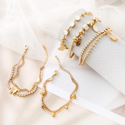 China Romantic Hengyu Original Wholesale Geometric Green CZ Stone Chain Gold Plated Customized Gold Bead Stainless Steel Bracelet for sale