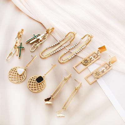 China TRENDY Hengyu Original Fashion Trend Gold Plated Women Glass Stone Long Earring Stainless Steel Jewelry Earrings for sale