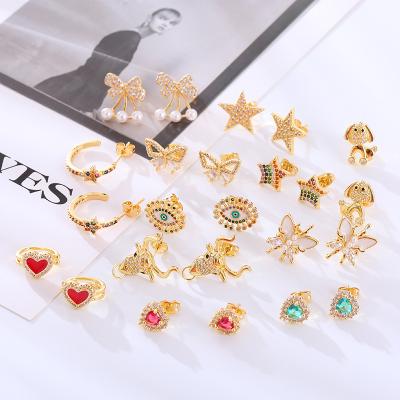 China TRENDY Hengyu Wholesale Original Butterfly Rhinestone Earrings Mexican Charming Star Evil Eye Stud Copper Earrings for sale