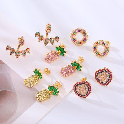 China Original Wholesale FASHIONABLE Hengyu Pineapple Rhinestone Special Earrings Copper Pearl Summer Earrings Stud Heart Metal Luxury Earrings for sale