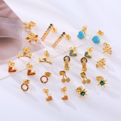 China Wholesale Original FASHIONABLE Hengyu Cherry Stud Earrings Metal Cross Jesus Diamond Earrings Charming Sunflower Metal Cute Stud Earrings for sale