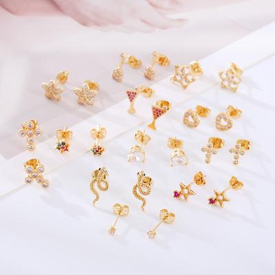 China Wholesale FASHIONABLE Original Hengyu Snake Gold Earrings Copper Diamond Earrings Charming Star Copper Cross Stud Earrings for sale