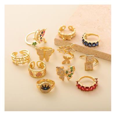 China Original Wholesale Romantic Butterfly Ring Beautiful Daily Finger Ring Crystal Open Metal Custom Colorful Finger Ring For Women from Hengyu for sale