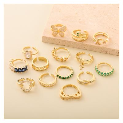 China Latest Princess Ring Hengyu Open Copper Ring Copper Colorful Rhinestone Luxury Heart Star Original Romantic Ring Unique Design Moon And for sale