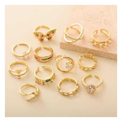 China Latest Ring Copper Colorful Rhinestone Copper Ring Unique Design Custom Open Hengyu Romantic Original Simple Ring for sale