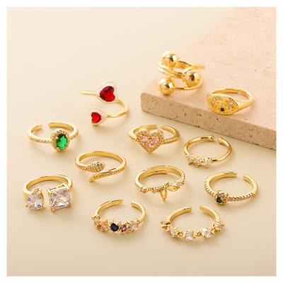 China Metal Ring Colorful Rhinestone Custom Ring Luxury Open Wear Ring For Women Romantic Original Red Heart Latest Hengyu for sale