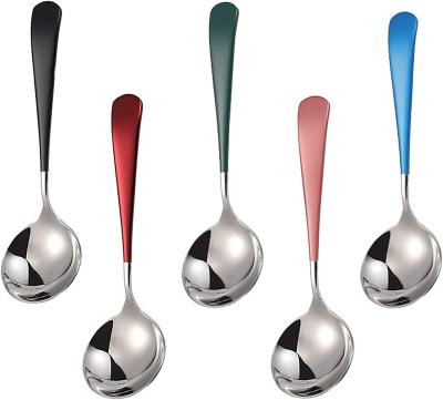 China 18/10 Headed Viable Round Soup Spoons Handle 304 Stainless Steel Colored Korean Short Soup Spoons for sale