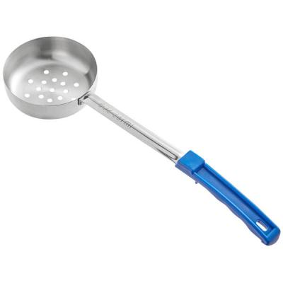 China Blue Stocked 8 Ounce Stainless Steel Plastic Coated Long Perforated Or Solid Part Handle Spoon for sale