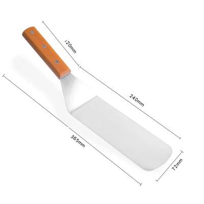 China Durable Solid Blade Turner Wide Pancake Turner, Steak BBQ 36*7.5cm Stainless Steel Spatula With Wooden Handle for sale