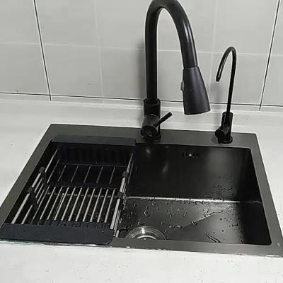 China With Faucet Black 304 Stainless Steel Handmade Kitchen Sink Countertop With Drain Basket for sale