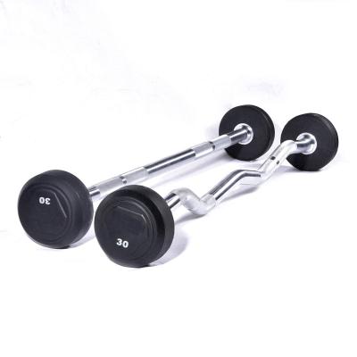 China Eco-friendly Chrome Loop Handle Barbell Weightlifting Equipment Gym Rubber Barbell Set for sale