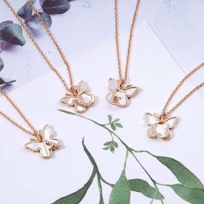 China Rose Gold Plated Custom Mother of Pearl Butterfly Zirconia Initial Letter Pendant Necklace CLASSIC for sale