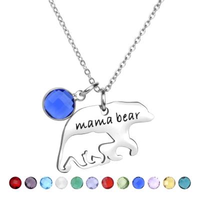 China Best Gift CLASSIC Bear Sapphire Birthstone Necklace Blue Stainless Steel Pendant for sale