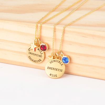 China CLASSIC Custom Birthstone Disc Star Pendant Round Shape Engraved Pendant Necklace for sale