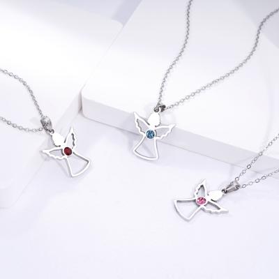 China CLASSIC Cute Crystal Stainless Steel Birthstone Angel Pendant Necklace for Women Girls Jewelry Birthday Gifts for sale