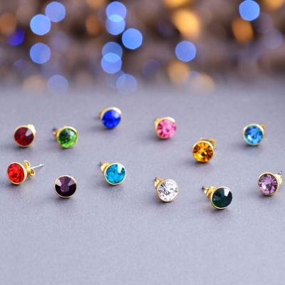 China CLASSIC Crystal Cubic Zirconia Gemstone Earrings Gold Plated Birthstone Stud Earrings Studs Garnet Amethyst Earrings for sale