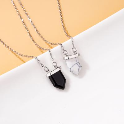 China BOHEMIA Gemstone Necklace Stainless Steel Chain Jewelry Precious Stone Howlite Pendant White Necklace for sale