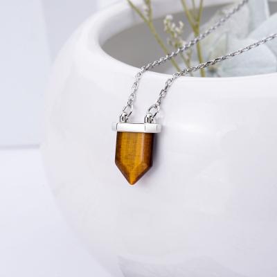 China Natural Stone Steel Jewelry BOHEMIA Tiger Eye Gemstone Necklace Stainless Chain Pendant Necklace for sale