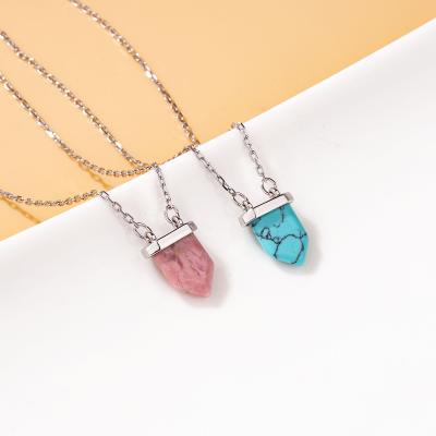 China BOHEMIA Gemstone Necklace Stainless Steel Chain Jewelry Natural Stone Rhodonite Pendant Necklace for sale