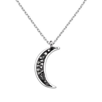 China Black Crystal Moon Pendant Necklace by Hiphop Lauren-Spencer Bling Silver Plated Dainty for Gift for sale