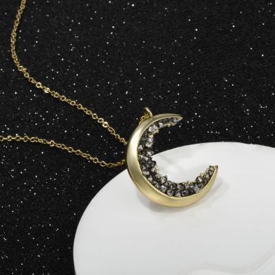 China CLASSIC Tasty Gold Charm Silver Plated Black Moon Necklace For Gift Crystal Crescent Moon Pendant Necklace for sale