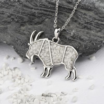 China Custom Stainless Steel Mountain Howlite Animal Jewelry Natural White Animal Gemstone Goat Chain Pendant Necklace for sale