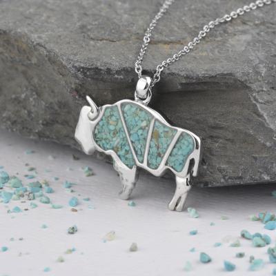 China Bison Eye Chains Pendant Natural Turquoise Tiger Custom Stainless Steel Animal Gemstone Jewelry Necklace for sale