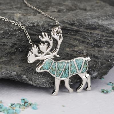 China Animals Personalized Natural Turquoise Tiger Eye Animal Jewelry Stainless Steel Chain Caribou Pendant Gemstone Necklace for sale