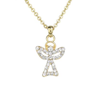 China 2021 New Design Gold Bling Alloy Silver Chain Angel Wings Jewelry Necklace Pendant Cute Christmas Gift for sale