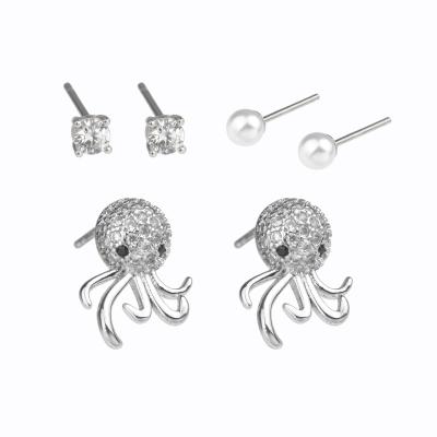 China Wholesale Creative Animal Diamond Stud Earrings Squid Ocean Stud Earrings For Jewelry Gift for sale