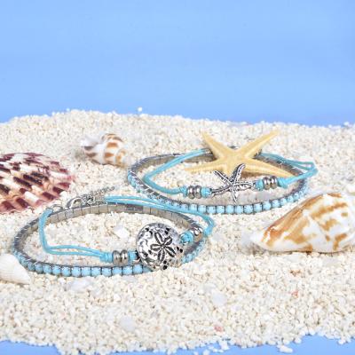 China 2021 Fashion CLASSIC 2021 Layer Bracelet Turquoise Natural Stone Bohemian Jewelry Antique Starfish Gemstone Bracelet for sale