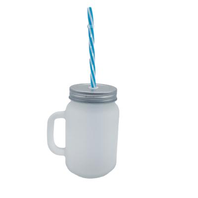 China Viable Wholesale Frosted Straw Cup Blank Glass Coffee Drinking Mug With Handle And Lid for sale