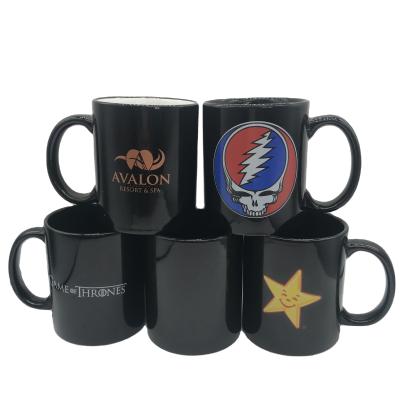 China Viable Wholesale 11oz Glazed Glossy Mug Ceramic White Mugs With Logo Print Decal Printing for sale