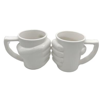 China Wholesale Viable Foreign Ceramic Customizable Irregular Coffee Mug Water Mug 21oz With Hand Shape for sale