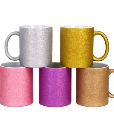 China Sustainable Supplier 11oz Glitter Ceramic Coffee Instant Mug With Sublimation Couple Mug Design for sale