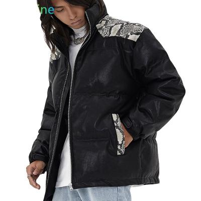 China 2021 Men's Breathable Stripper Down Coat Snakeskin PU Stitching Short Casual Down Jacket For Men for sale